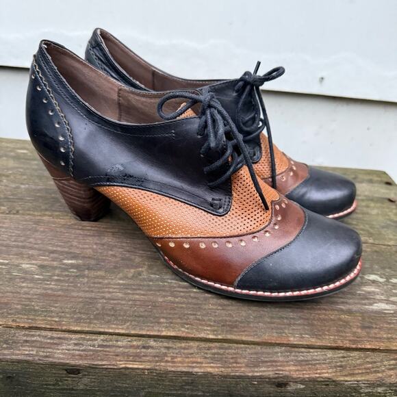 L'Artiste Spring Step Bardot derby Oxford leather colorblock heel 40 brown black - Picture 4 of 9
